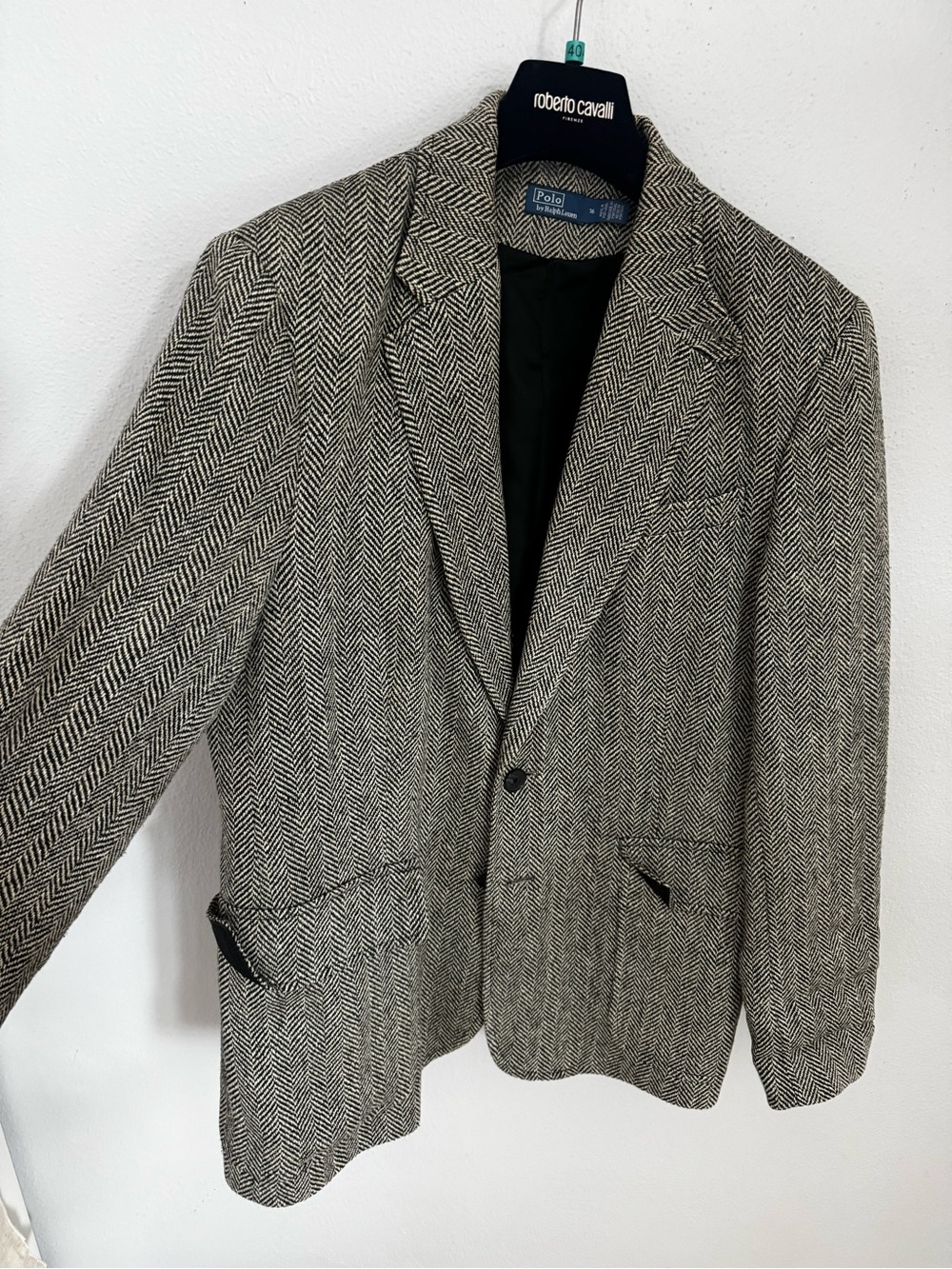 Polo by Ralph Lauren Men's Herringbone Wool Blazer - Black & White - Picture 1 of 4
